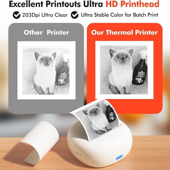 Sticker Printer Mini Thermal Printer with 5 Rolls Paper Inkless(White) Brand New - Picture 9 of 9